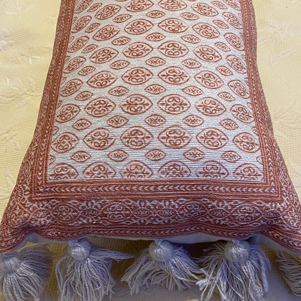 Devi Designs Patterned Pillow with Tassels, nice condition.